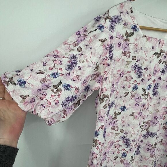 M. Maison Multicolor Floral Square Neck Linen Mini Dress Large - Picture 2 of 9